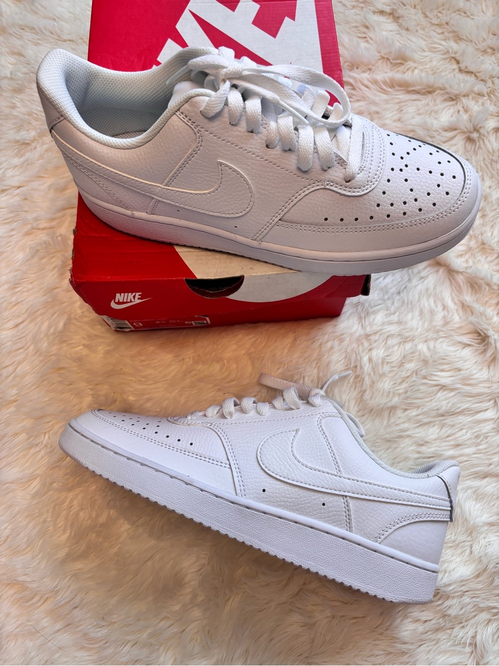 New Nike Court Vision Low Top Triple White Basketball Sneakers Women’s 9